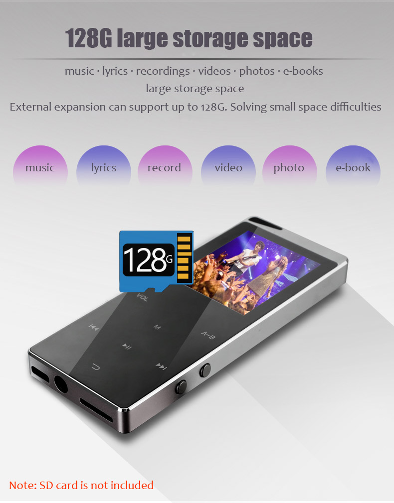 2021 New HIFI Music Lossless MP4 player with Bluetooth HD Screen 2 inch Built-in Speaker 16G MP4 Music Players SD Card up to 64G