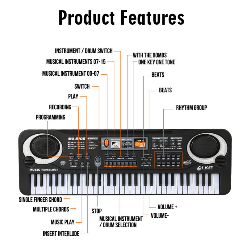 Music Electronic Organ With 61 Keyboard and Micro-phone Musical Puzzle Toys For Children &T8