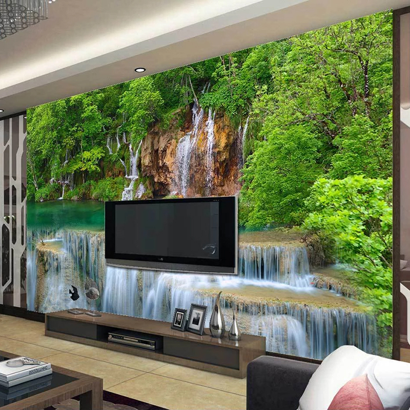 Custom 3D Wallpaper Green Forest Waterfall Landscape Photo Wall Mural Wallpapers For Living Room Sofa TV Background Home Decor