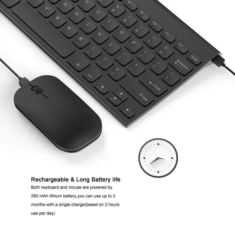 B.O.W Wireless USB Keyboard Mouse Combo for PC / Laptop , Rechargeable Whisper-Quiet Typing 2.4 Ghz Dongle Plug and Play