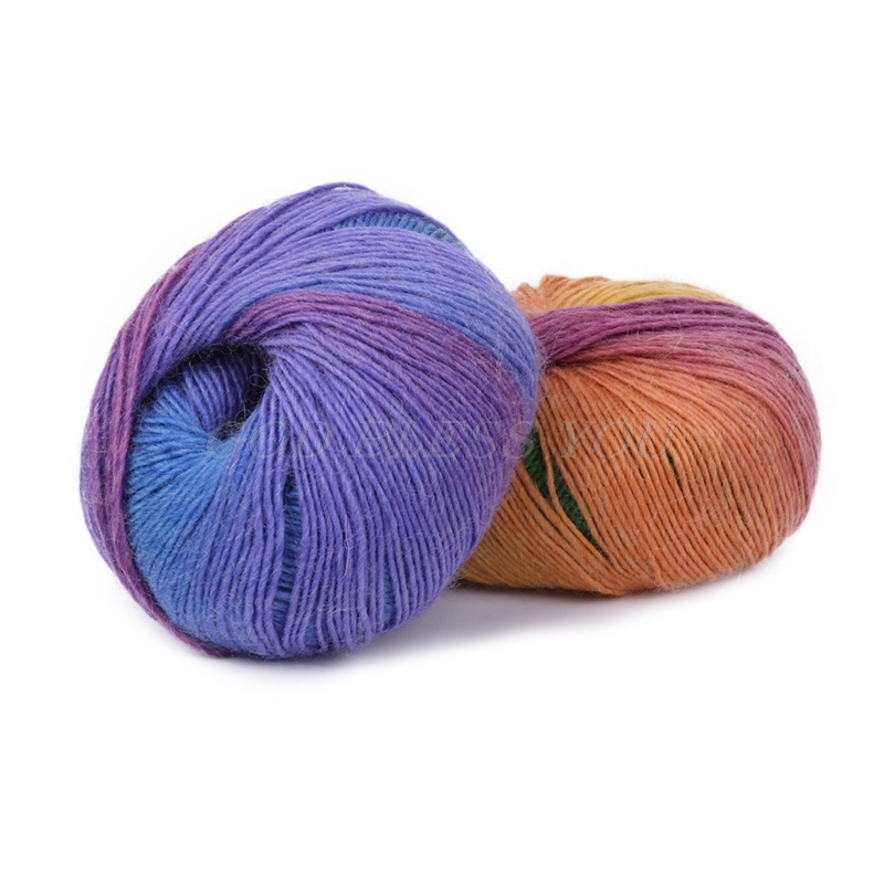 1 Ball 50g Hand-woven Rainbow Colorful Crochet Cashmere Wool Blend Yarn Knitting Drop Shipping