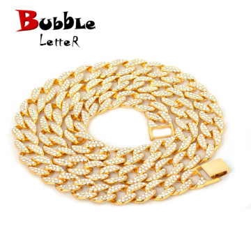 15mm Miami Cuban Necklace Choker Gold Color Full Rhinestone Crystal Bling Bling Hip Hop Chain Fashion Punk Jewelry gift