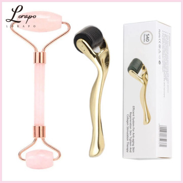 Facial Massage Rose Quartz Roller Powder Crystal Roller Jade Roller Scraper 0.3 Mm Skin Roller Three-piece Beauty Face-lift Tool