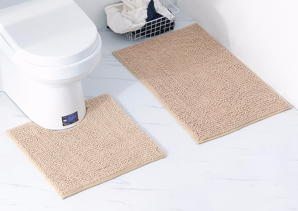 Bathroom 2Pcs/Set Bathroom Mat Set Embossing Flannel Floor Rugs Cushion Toilet Seat Cover Bath Mat for Home Decoration