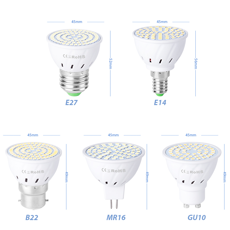 E27 LED Lamp GU10 Spotlight Bulb E14 Lampada 48 60 80leds lampara GU 10 Bombillas Led 220V MR16 gu5.3 Spot Light B22 3W 5W 7W