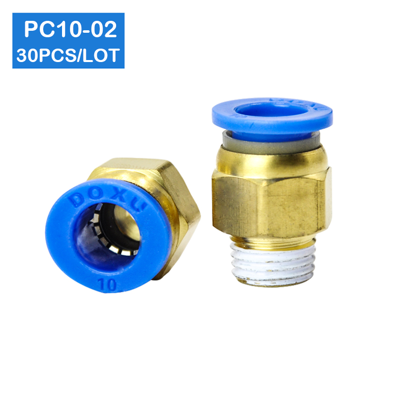 HIGH QUALITY 30pcs BSPT PC10-02, 10mm to 1/4" Pneumatic Connectors male straight one-touch fittings