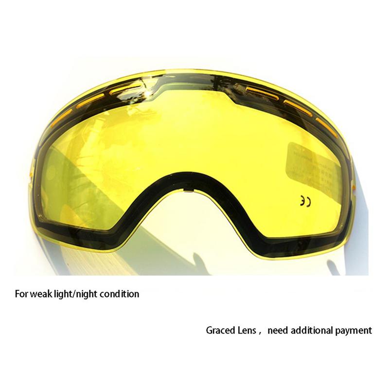 GOG-201 Lens Yellow Graced Magnetic Lens For Ski Goggles Anti-fog UV400 Spherical Ski Glasses Night Skiing Lens