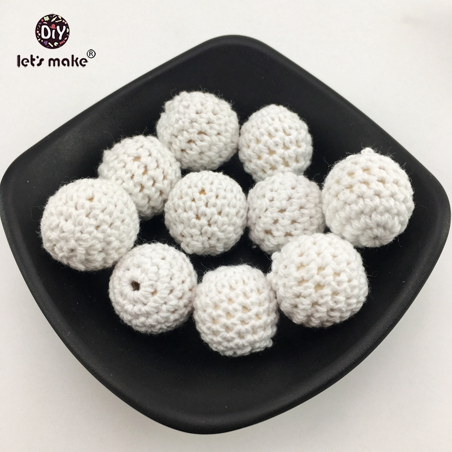 Let's make Crochet Beads 16mm 10pcs Wooden Teether BPA Free Diy Baby Nursing Teething Necklace Beads Handmade Baby Teether