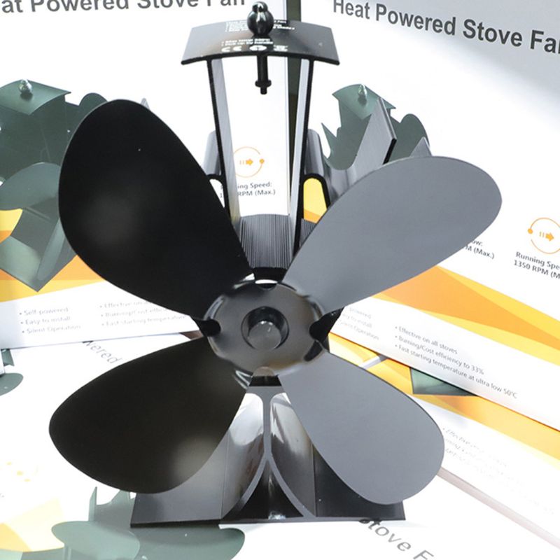 Home Silent Stove Fan with 4 Blades Heat Powered Electrical Fan for Fireplace