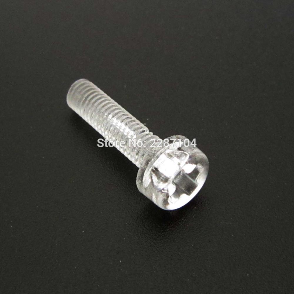 25sets Acrylic Clear transparent Plastic Nylon M3 M4 Diameter 3 4mm Round Pan Phillips Cross Head Screw Bolt with hex nut