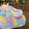 LIN KING New Cartoon Grass Mud Horse Women Winter Furry Slippers Colorful Striped Home Slippers Warm Non Slip House Floor Shoes