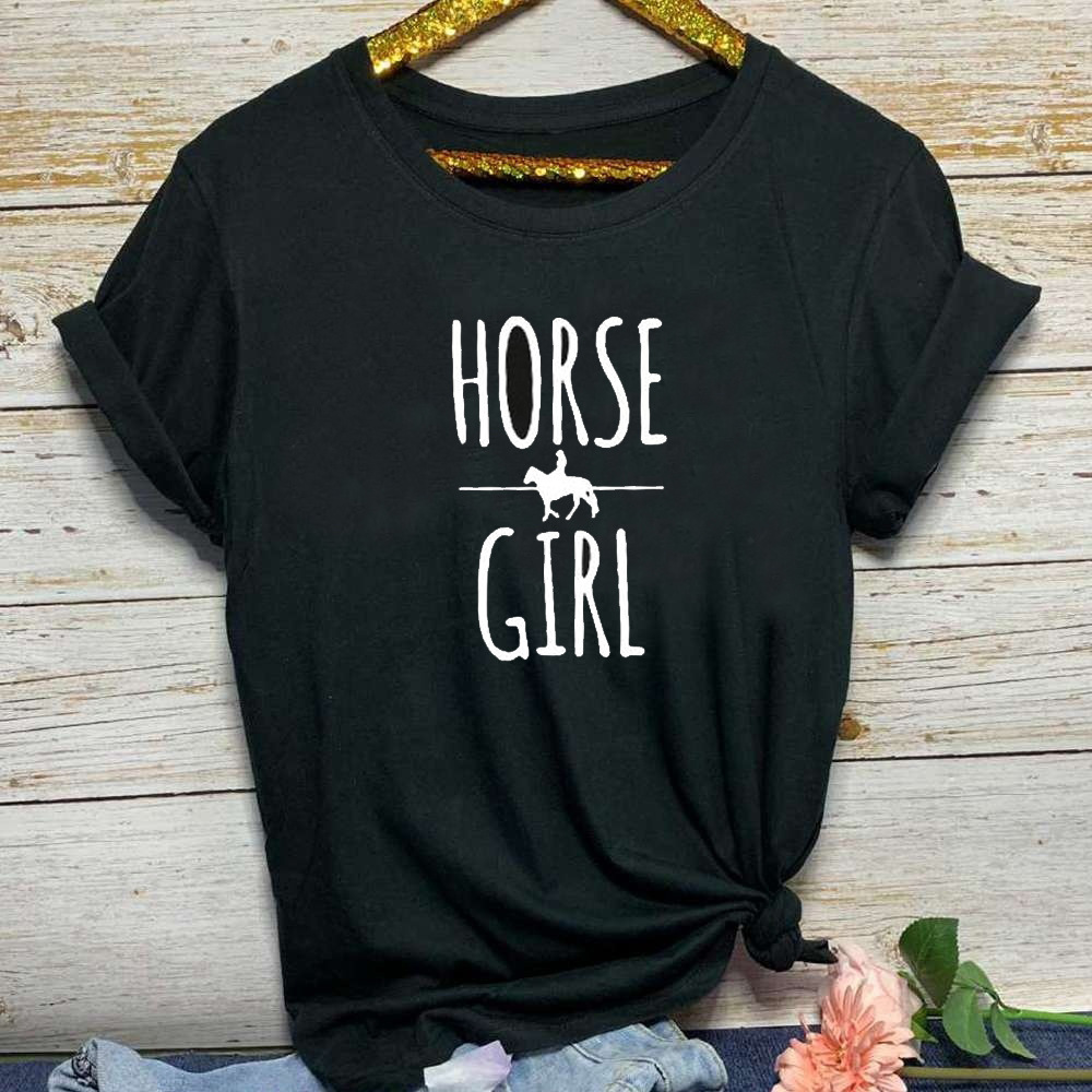 HORSE GIRL Letter Print T Shirt Women Short Sleeve O Neck Loose Tshirt Summer Women Causal Tee Shirt Tops Camisetas Mujer