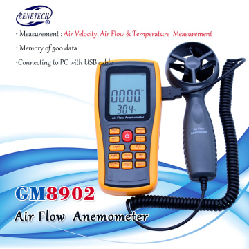BENETECH GM8902 0-45M/S Digital Anemometer Wind Speed Meter Air Volume Ambient Temperature Tester With USB Interface