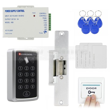 DIYSECUR 125KHz RFID Reader Password Keypad Access Control System Full Kit Set + Electric Strike Door Lock + Power Supply