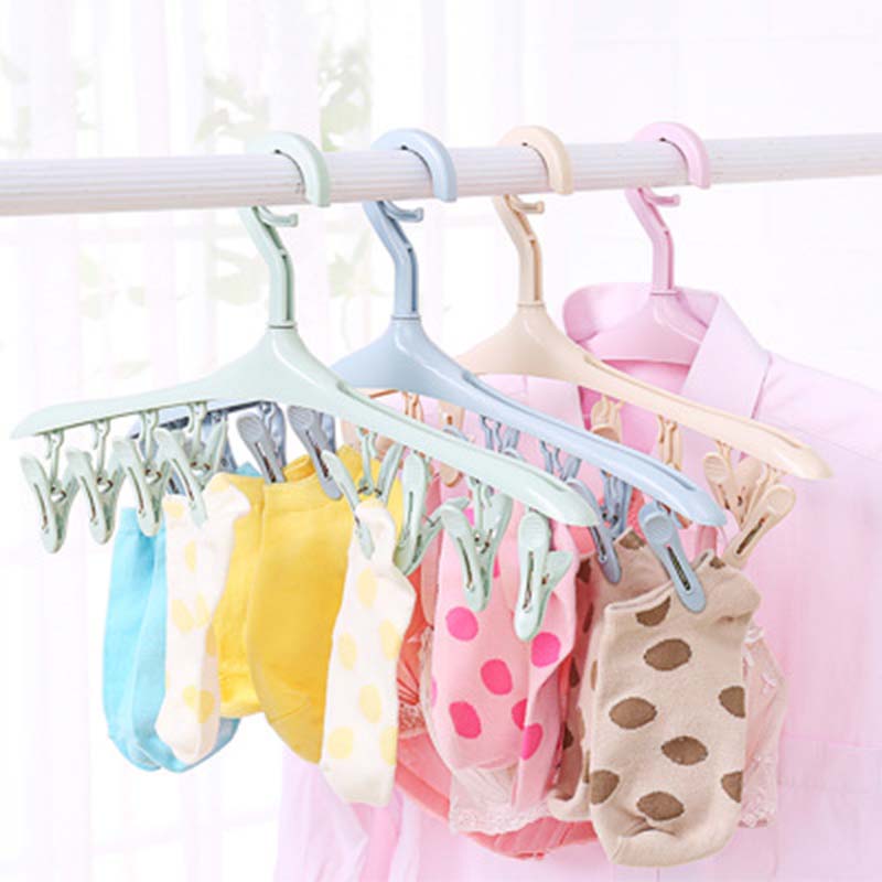 Plastic Portable Bathrooms Cloth Hanger Rack with Detachable clips Clothespin Clothes Hangers Socks Underwear drying Clips