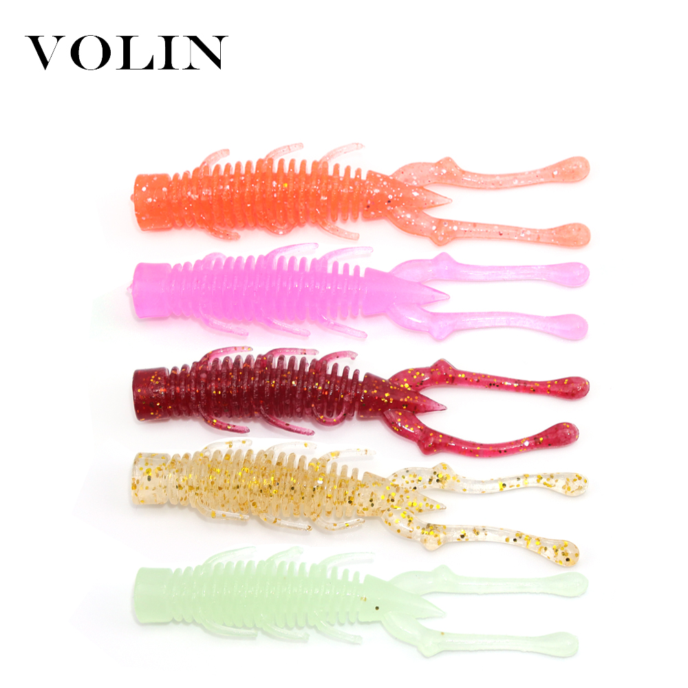 VOLIN NEW 10pcs Floating NED Shrimp with Salt Soft Bait Fishing lures 73mm 2.5g Swivel TPR Baits Fishing Worm Freshwater for all