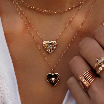 Gold Heart Multi Layer Collar Statement Chain Neckalce For Women 2019 Choker Pendant Fashion Jewelry Accessories Gift Wholesale