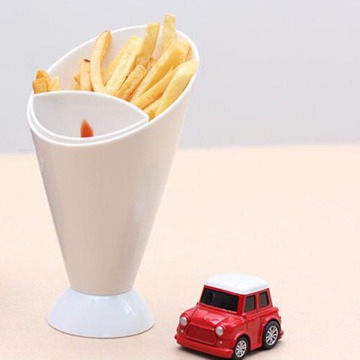 Assorted Sauce Storage Dish Plates Tableware Creative Lazy Snack 2 Grid Plastic Bowl French Fry Chips Salad Cone Dipping Cup 1PC