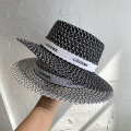 Black White Straw Hats Women Summer Wide Brim Beach Caps Fashion Flat Top Sunhats Lady Mesh Breathable Bow Sun Visor Cap