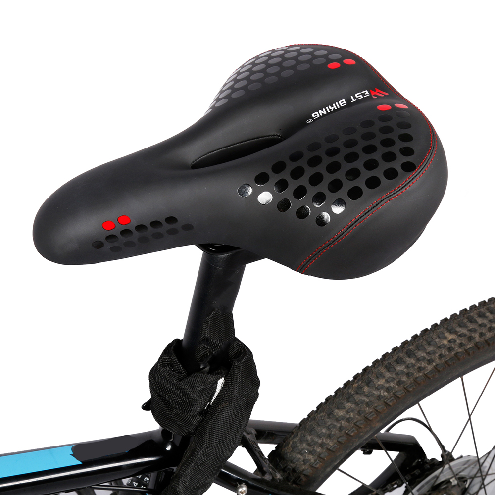 WEST BIKING Bicycle Saddle with Tail Light Thicken Widen MTB Bike Saddles Soft Comfortable Bike Hollow Cycling Bicycle Saddle