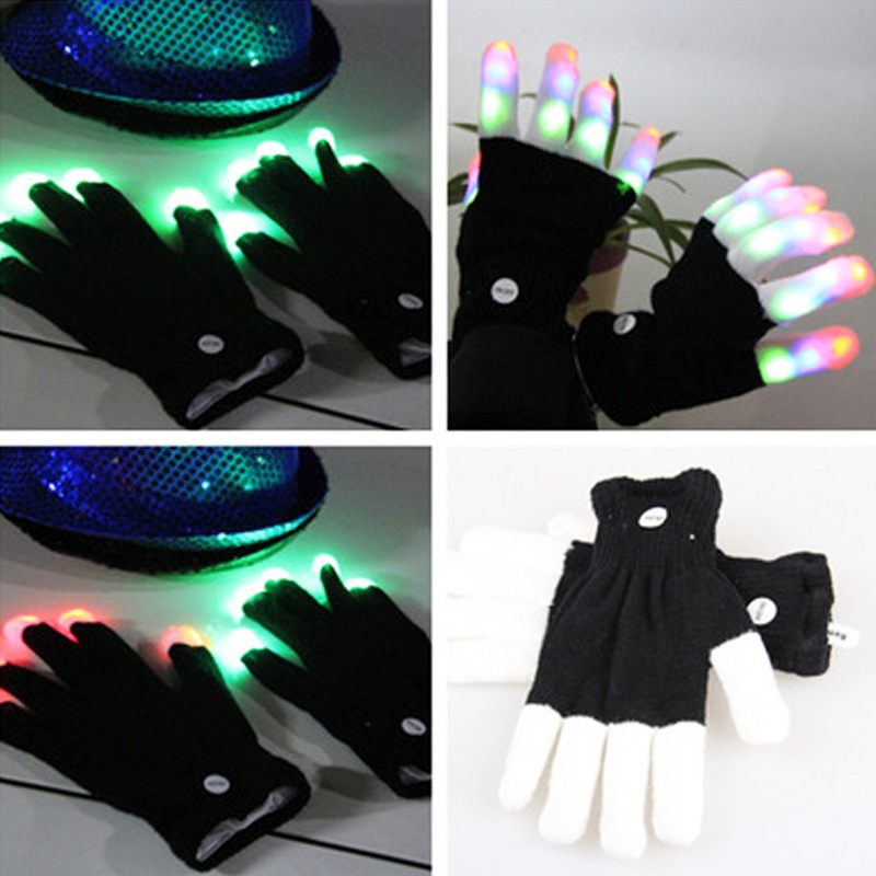 1 Pair Cool Rave Flashing Glove for Kids LED Toys Glow 7 Mode Light Up Toy Finger Tip Lighting Black Glowing Toys For Children