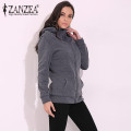 ZANZEA 4XL Winter Coats 2020 Autumn Women Long Hoodies Sweatshirts Casual Thick Fleece Zipper Outerwear Hooded Jacket Plus Size