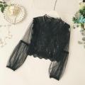 New Arrival Ladies Mesh Lace Hook Flower Lantern Sleeve Loose Retro Short Pullover Blouse Shirts Women Fashion Cute Voile Suits