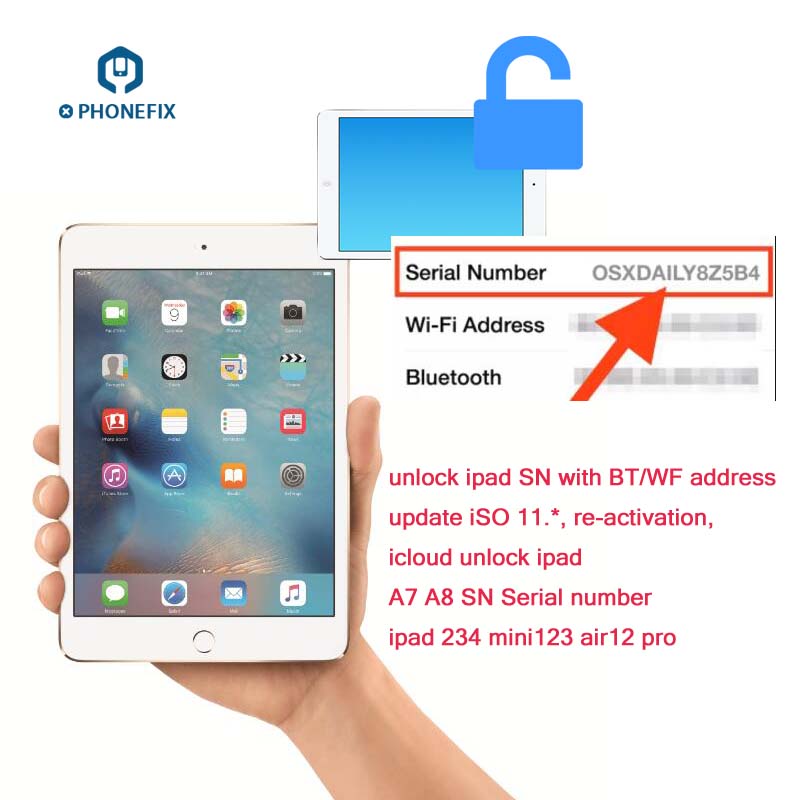 For iPad Serial Number BT Wifi Address Unlock Serial for ipad 2 3 4 5 6 Air1 2 mini 1234 pro Fix Activation Error Read Describe