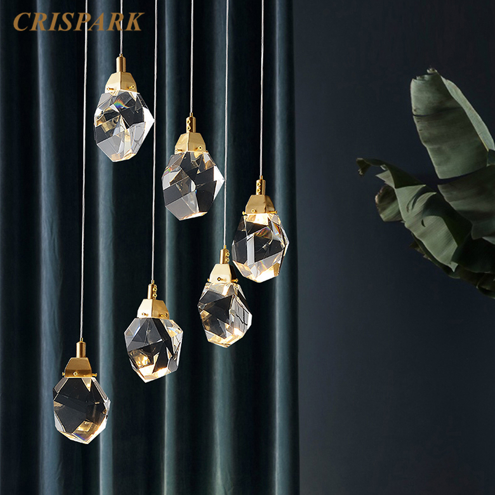 Modern Irregular Crystal Chandelier Light LED Nordic Brass Spiral Pendant Hanging Lamp Art Deco Dining Table Bedside Villa Loft