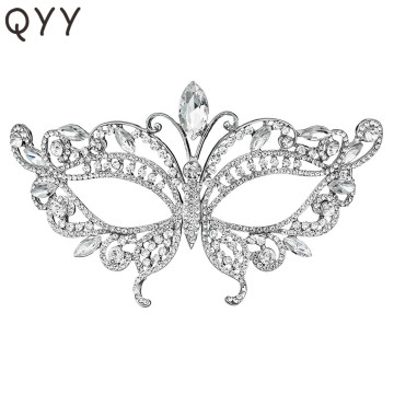 Fashion Luxury Butterfly Austrian Crystal Masquerade Masks for Women Silver Color Green Purple Yellow Wedding Party Masks
