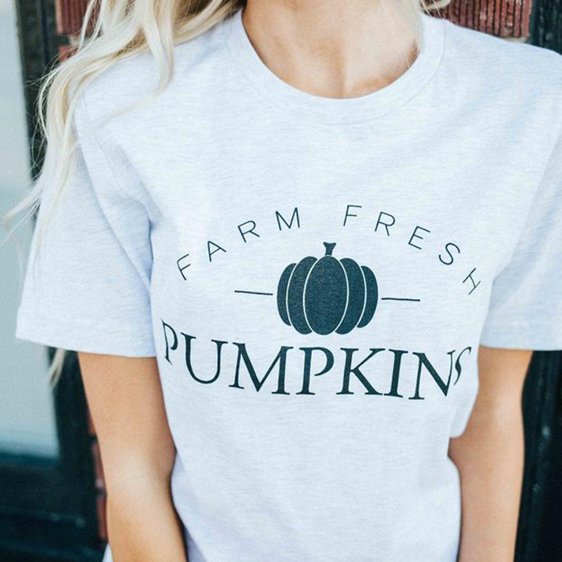 Farm Fresh Pumpkin Graphic Tees Women Halloween Funny Grunge T-shirt Streetwear Hipster Tshirt Festival Cotton Shirts Drop Ship