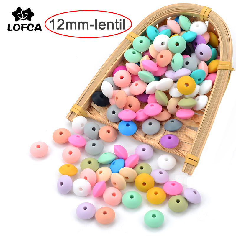 LOFCA 50pcs 12mm Silicone Lentil Beads Baby Teething Beads BPA-Free Food Grade Making Baby Oral Care Pacifier Chain Accessorise