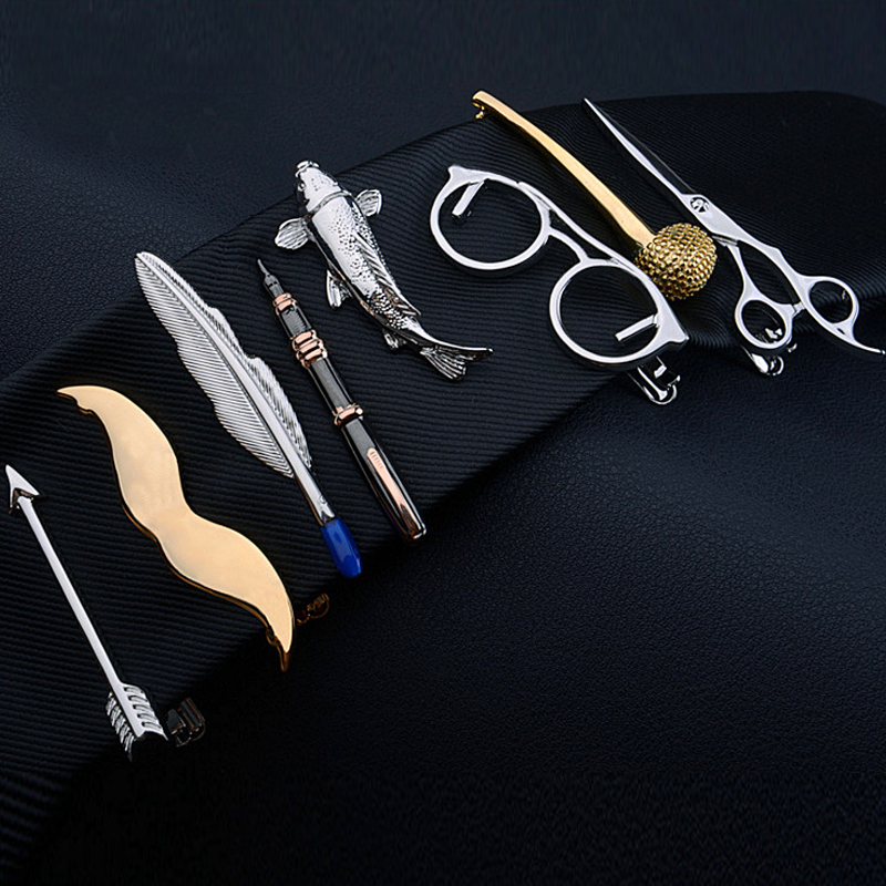 Fashio Tie Clip Bar Necktie Pin Clasp Clamp For Men Party Pipe Pen Key Glasses Leaf Male Charm Gifts Fashion Shirts Tie Clips