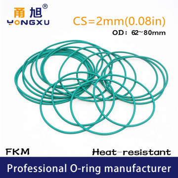 Fluorine rubber Ring Green FKM Oring Seal CS2mm OD62/63/64/65/67/68/70/75/80*2mm ORings Seal Gasket Rings Fuel fkm Washer