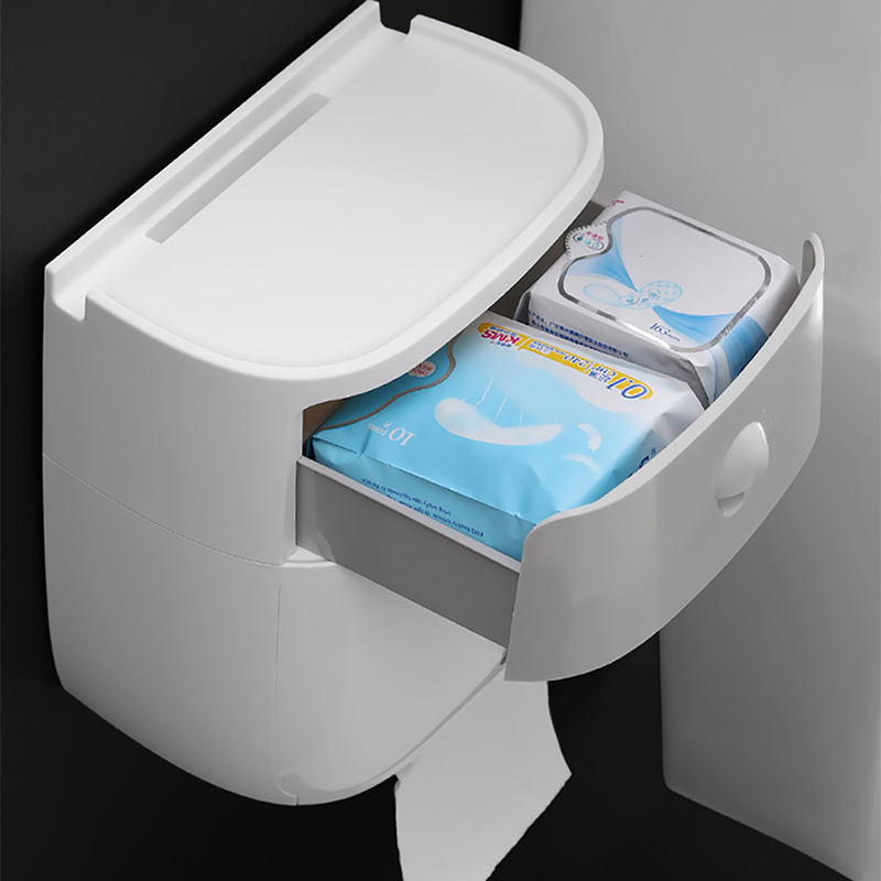 GESEW Tissue Box Double Layer Bathroom Waterproof Toilet Paper Holder Wall Mounted Storage Box Napkin Roll Dispenser Organizer