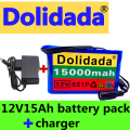 Portable Super 12V 15000mah battery Rechargeable Lithium Ion battery pack capacity DC 12.6v 15Ah CCTV Cam Monitor + charger