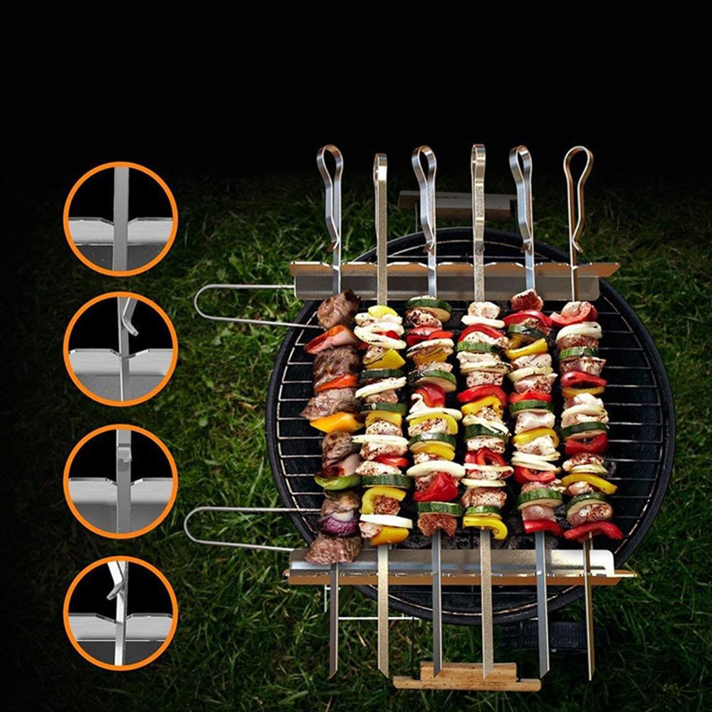 Barbecue Stainless Steel Kabob Rack Set with Six Skewers for Grilling Outings Cooking Tools BBQ Grill Grilling Accessories