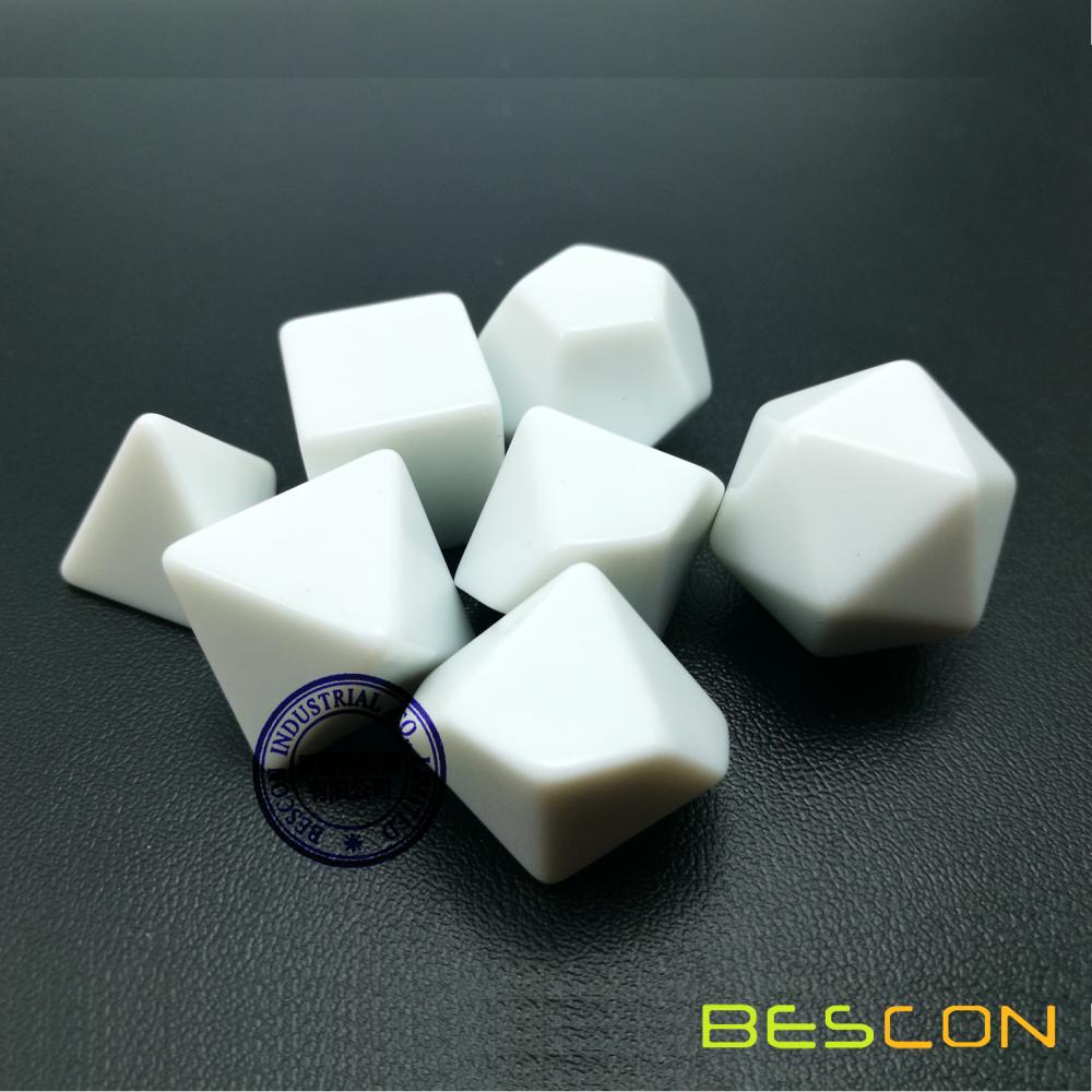 Bescon Blank Polyhedral Dice Set of 7 d4 d6 d8 d10 d12 d20 d%, Flat RPG Dice Set Without Number