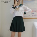 School Uniform Japanese Style Pleated Skirts JK Uniform for Girl High School Student Kawaii Green Sailor Cosplay Korean Clothing