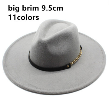 fedora hat women big brim 9.5cm solid metal chain belt women hats winter autumn khaki white formal wedding church felted hat new