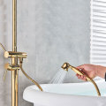 Brushed Golden Floor-Standing Bathtub Bathtub Faucet With Hand Shower Mixer Tap Rotation Handshower Bath Mixer Copper Shower Set