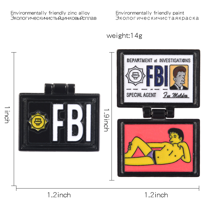 The Flip-Cover Pin FBI Fox Mulder ID Card Enamel Brooches Funny portrait Lapel pins Badges X-Files Jewelry Cartoon Pin