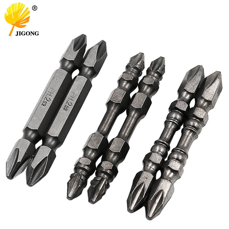 6pcs 65mm double Head Magnetic Screwdriver Bit Anti-Slip S2 PH2 1/4" Hex Shank Electric Screw Driver For Power Tools
