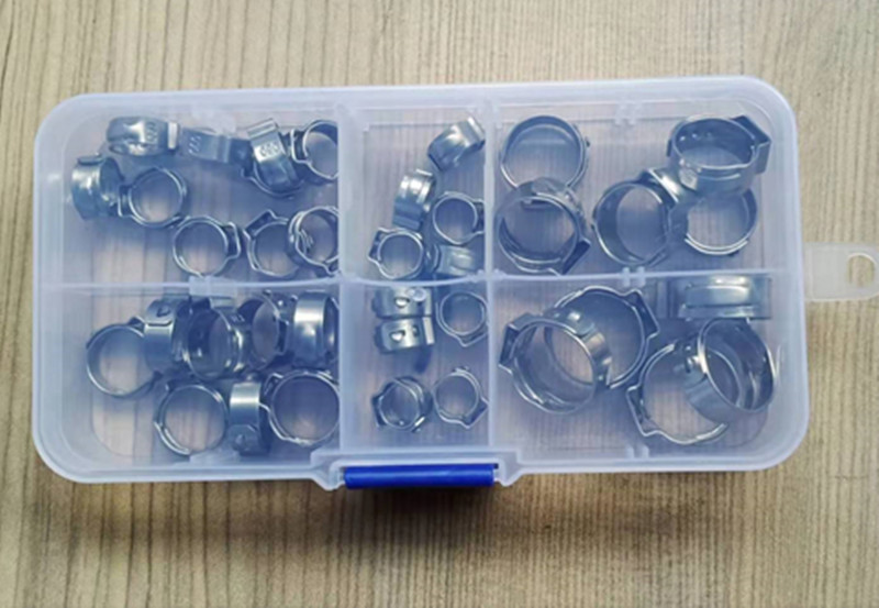Free shipping Pipe Clamp High Quality 40 PCS Stainless Steel 304 Single Ear Hose Clamps Assortment Kit Single with box