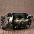 Alloy Incense Burner Double Dragon Style Hollow Cap Censer Cone Holder Decor Vintage Color Stylish Design Teahouse Ornament