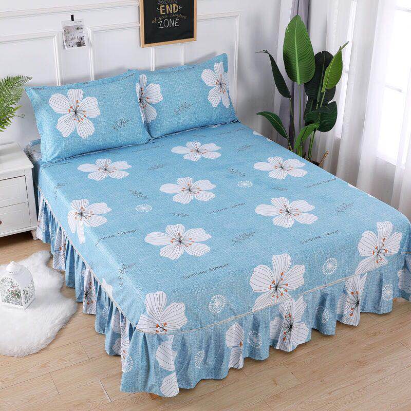 2020 Brand 100% Cotton with Lace Bed Sheet + 2pcs Pillow case Bedding Set Bedding 3 piece set pastoral / fashion plaid sheets