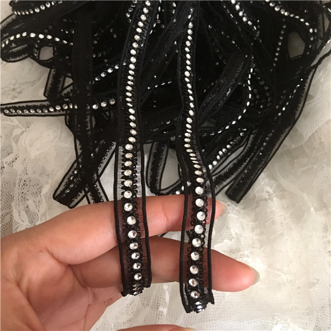 1.3CM Wide Stylish Glitter Rhinestones Beaded Splice Lace Applique Collar Ribbon Prom Dress DIY Crafts Guipure Sewing Supplies