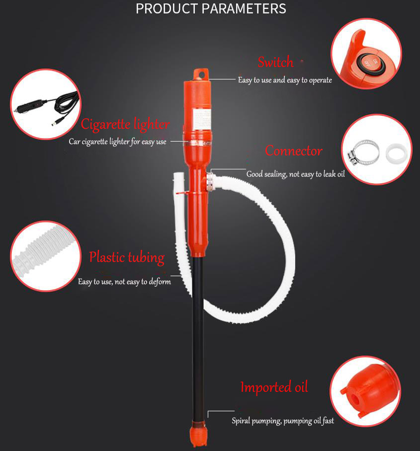 Handheld Electric Siphon Pump Battery Powered Water Oil Gas Liquid Petrol Transfer Long type(red) For Cars