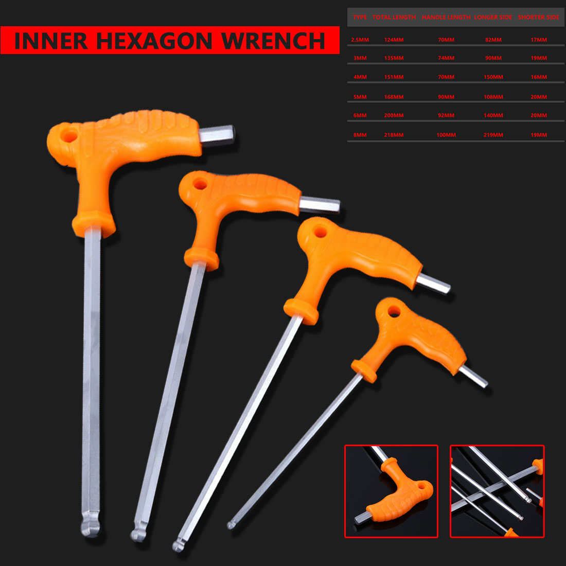 T Handle allen Hex Key Wrench Spanner 2.5/3/4/5/6/8mm High-carbon Steel Inner Hexagon Wrench Hand Tool