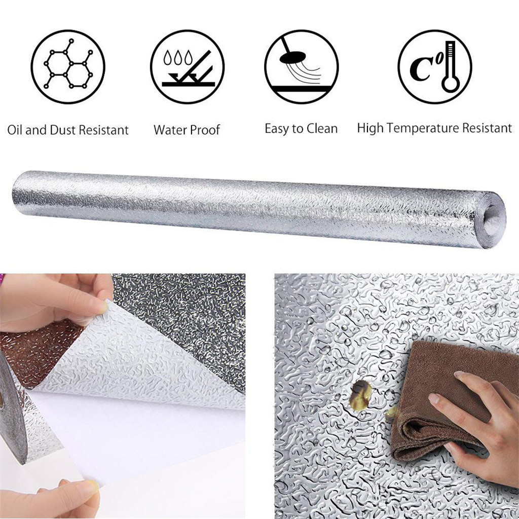3 sizes Aluminum film sticker Premium Aluminum Foil Wall Paper Self-Adhesive Backsplash Heat Kitchen Wallpaper